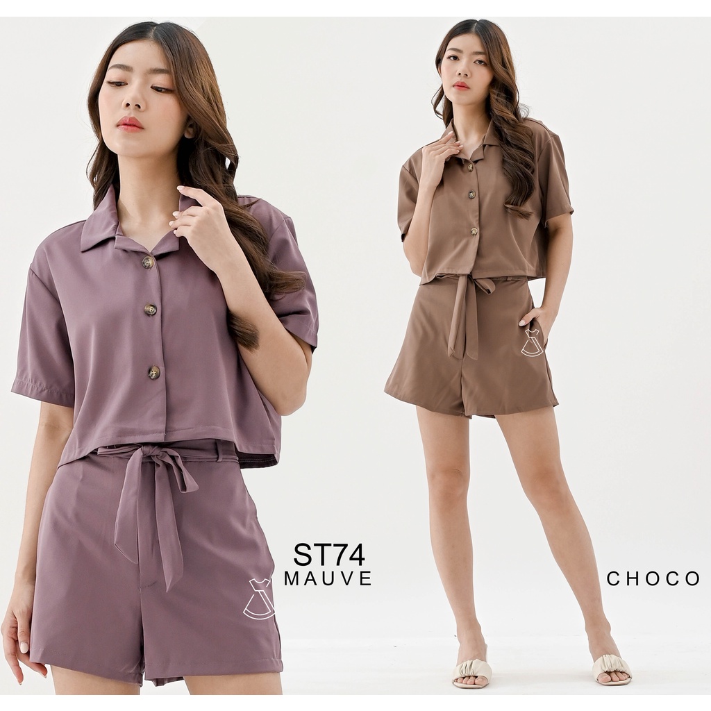 ST74 - Setelan Casual Silk Short Pants Korean Style