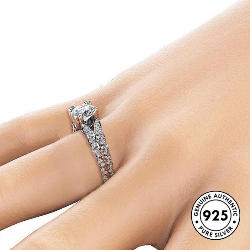 Cincin Sterling Silver 925 Desain Gandum Hias Berlian Gaya Elegan Untuk Wanita