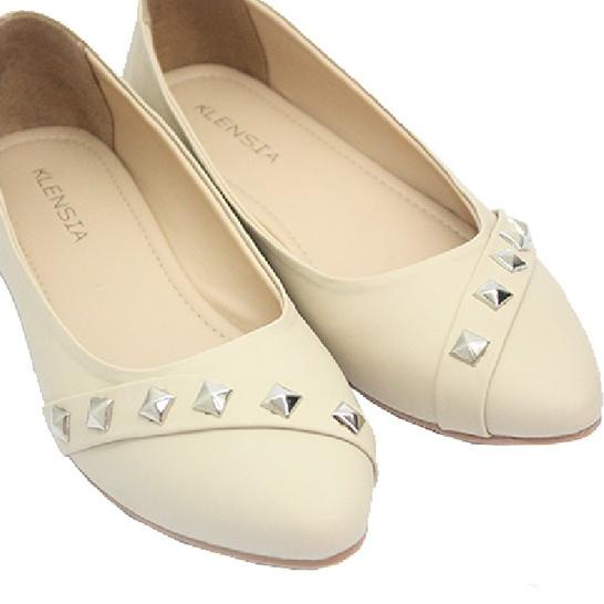 ✧ Klensia Flat Shoes Balet Sepatu Flats Wanita Krem 651-001 - Cream, Hitam ☁