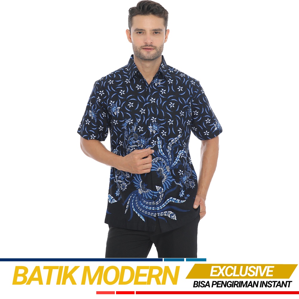 Baju Kemeja Hem Batik Pria Cowok Lengan Pendek Modern Reguler Fit Kondangan Kerja Kantoran Premium A