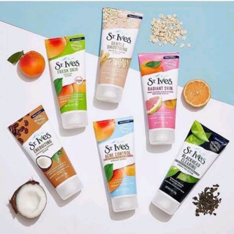 St. Ives Scrub 170gr Apricot, Oatmeal, Lemon, Green Tea, Acne Care, Soft Skin, blackhead