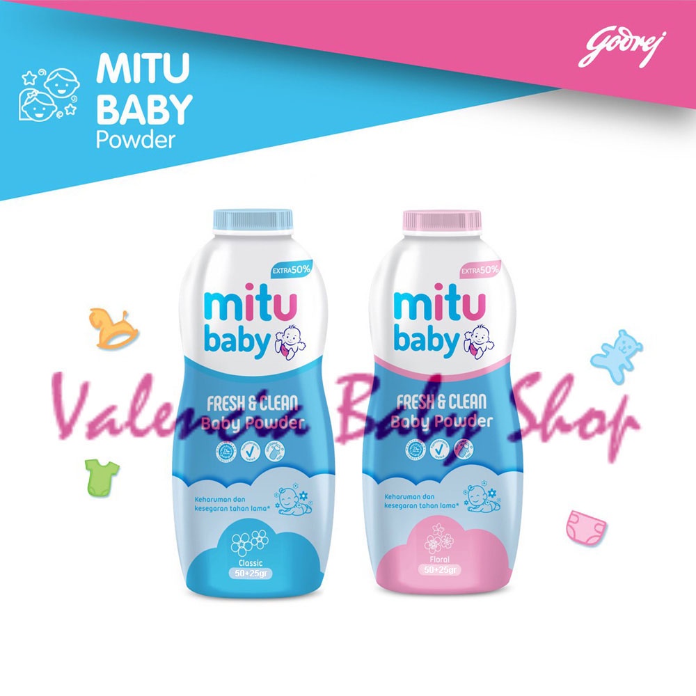 Mitu Baby Powder Fresh &amp; Clean 50+25gr Bedak Bayi