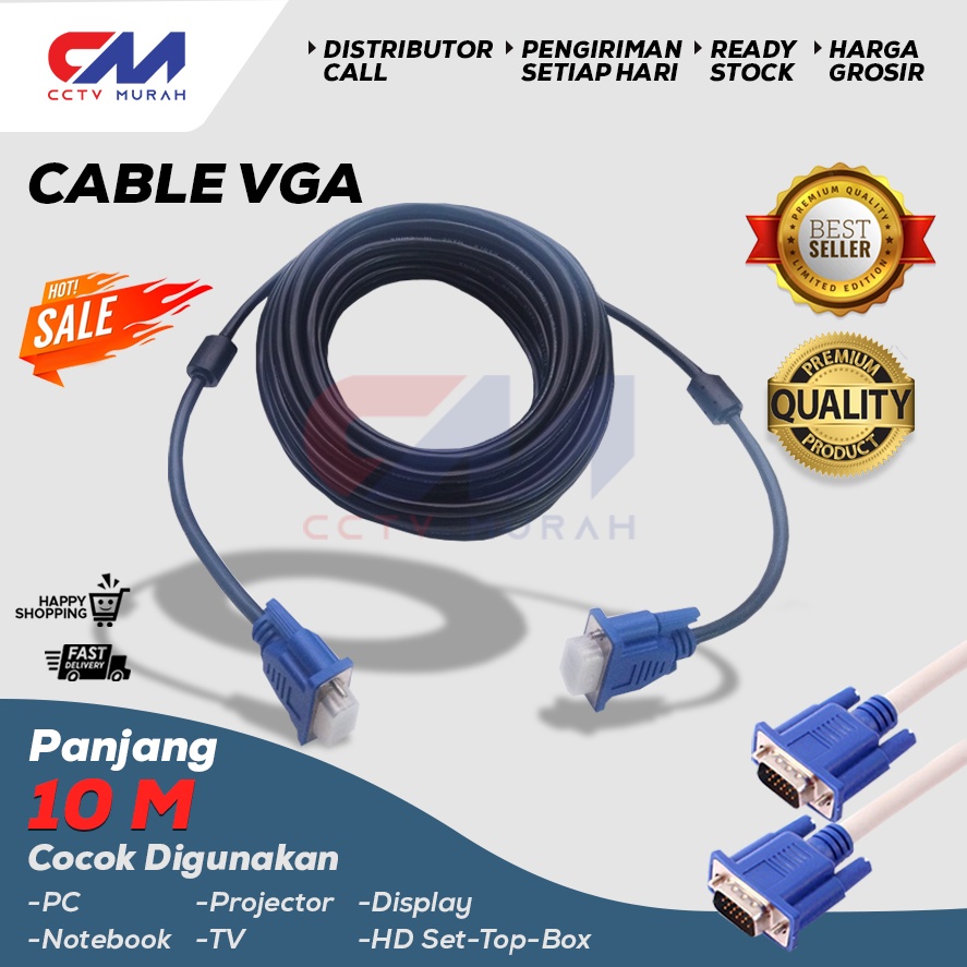 Kabel VGA Thunderin VG-010 Biru - Panjang 10 Meter