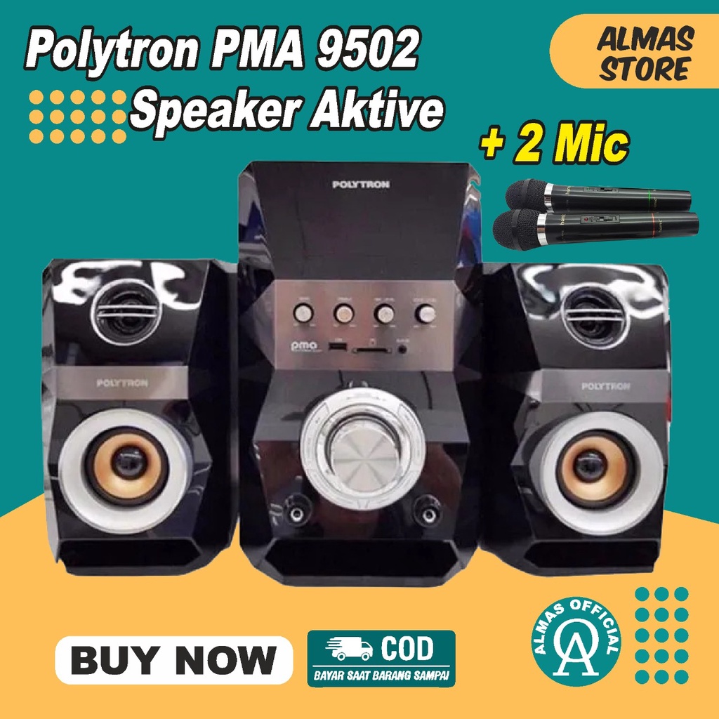 PAKET KARAOKE Speaker Bluetooth Mikrofon Elektronik Active Polytron PMA 9502 With MIcrofon Wireless