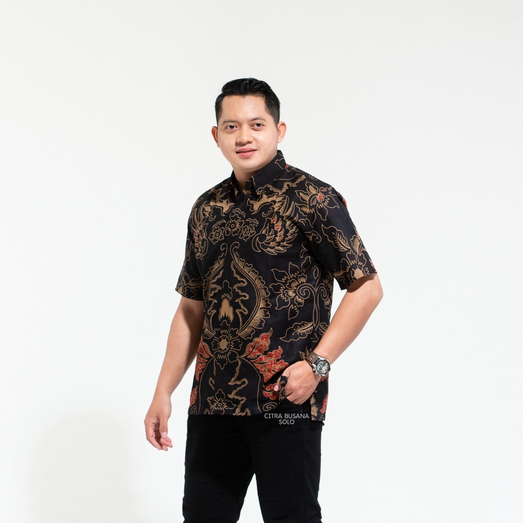 MAHKOTA MERAH PENDEK Kemeja Batik Pria Full Furing Bahan Katun Primisima