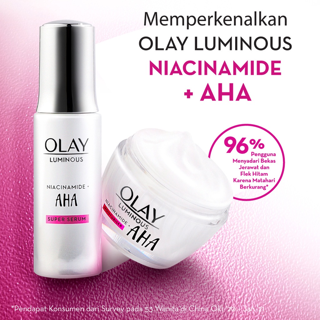 Olay Set Luminous Niacinamide AHA Cream 50gr dan Serum Skincare Brightening 30ml