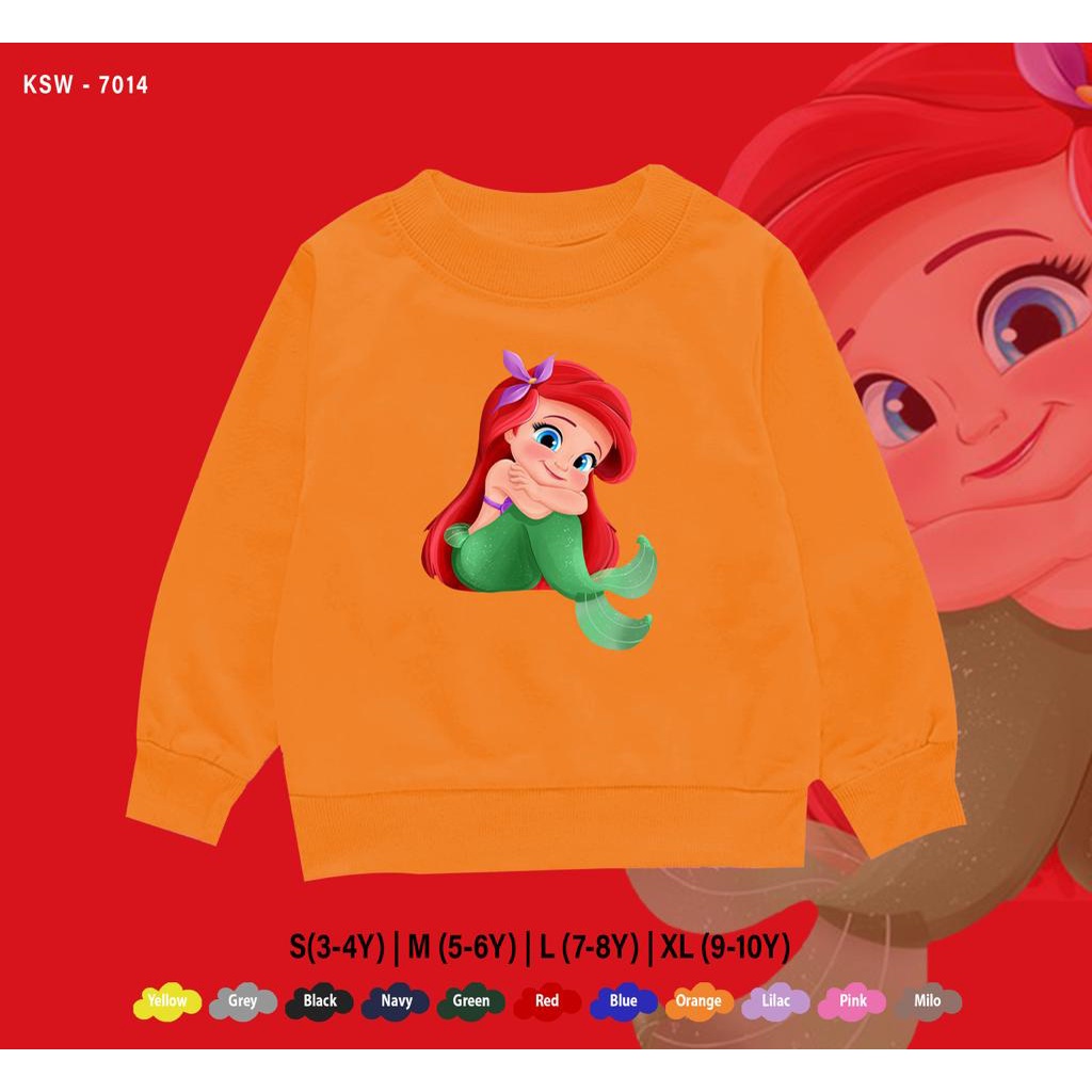 SWEATER KIDS / GAMBAR ARIEL MERMAID RILEX / BAHAN FLEECE PREMIUM / BEST SELLER / ADEM