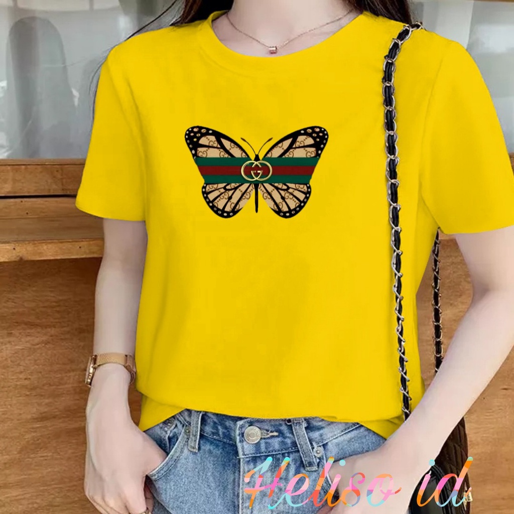 Kaos Tshirt Cewek Gambar Kupu2 GuCc1 Atasan wanita Murah Kaos Cewek Baju Oblong wanita