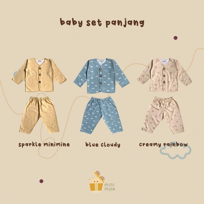 Minimine - Baby Set Panjang Printed / piyama bayi baru lahir / piyama kancing anak new born / baju tidur bayi / sleepsuit / playsuit / romper motif lucu