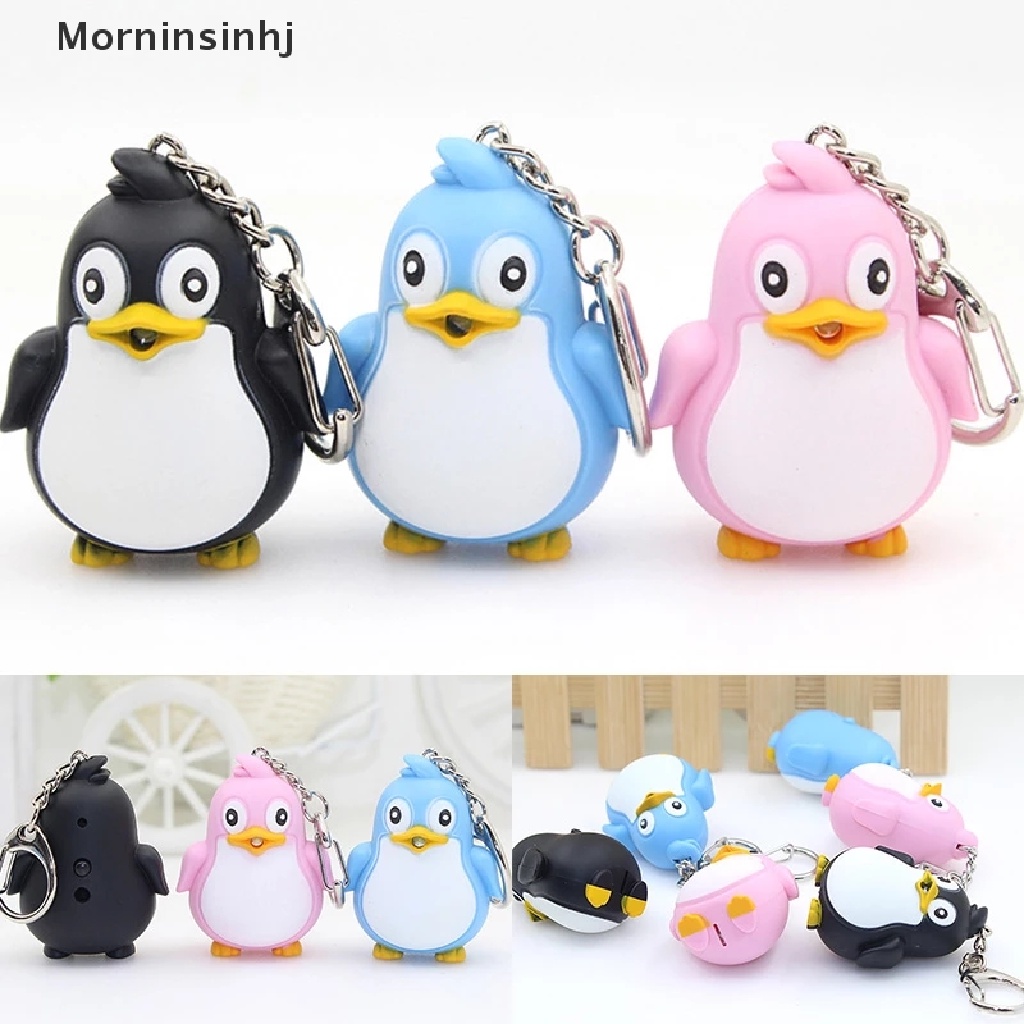 Mornin Cute Pinguin Keyring LED Torch Dengan Lampu Suara Keyfob Fun Animal Keyholder id