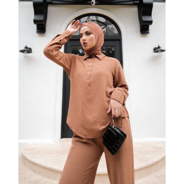 One Set Setelan Wanita Cringkle Polos Busui Terbaru