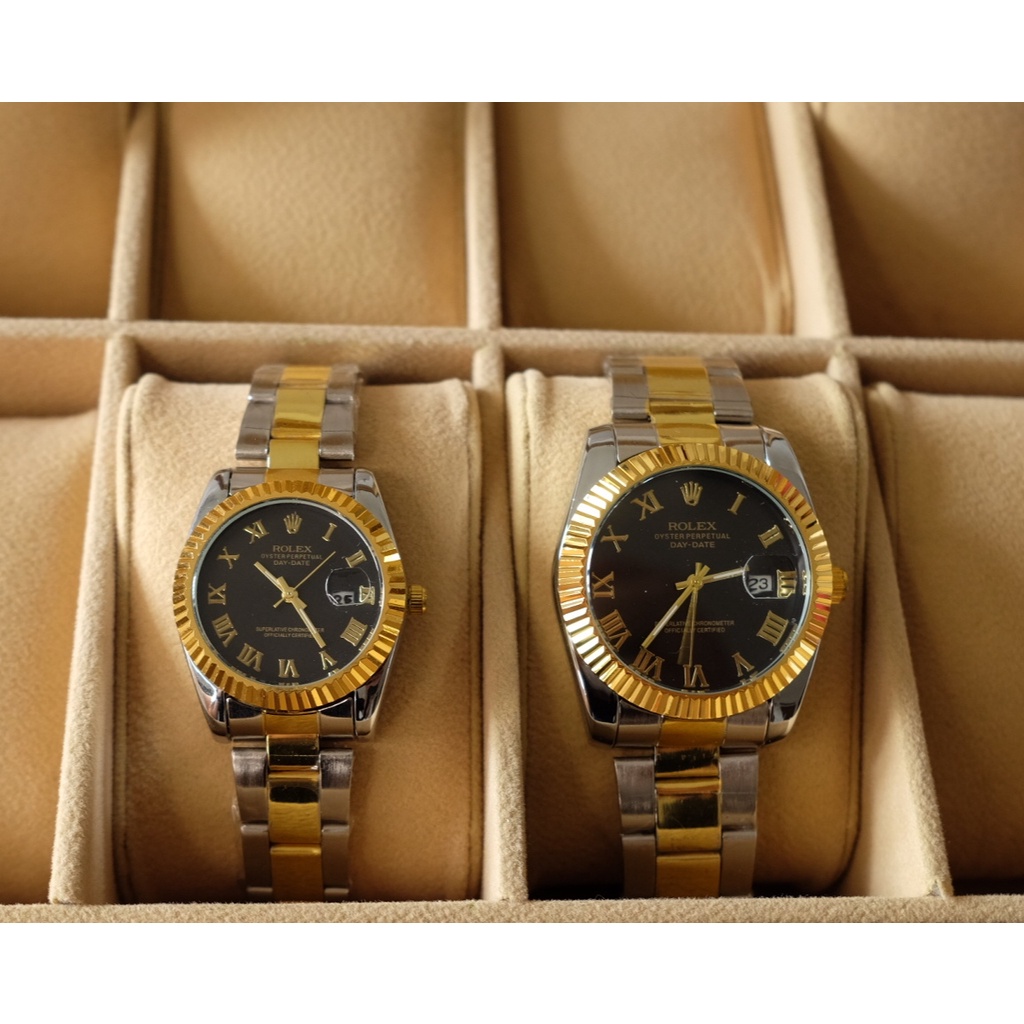 Best Seller  Jam Tangan Couple / Pasangan Rolex R3125MP Tanggal Aktif Tali Rantai Free Box Original 