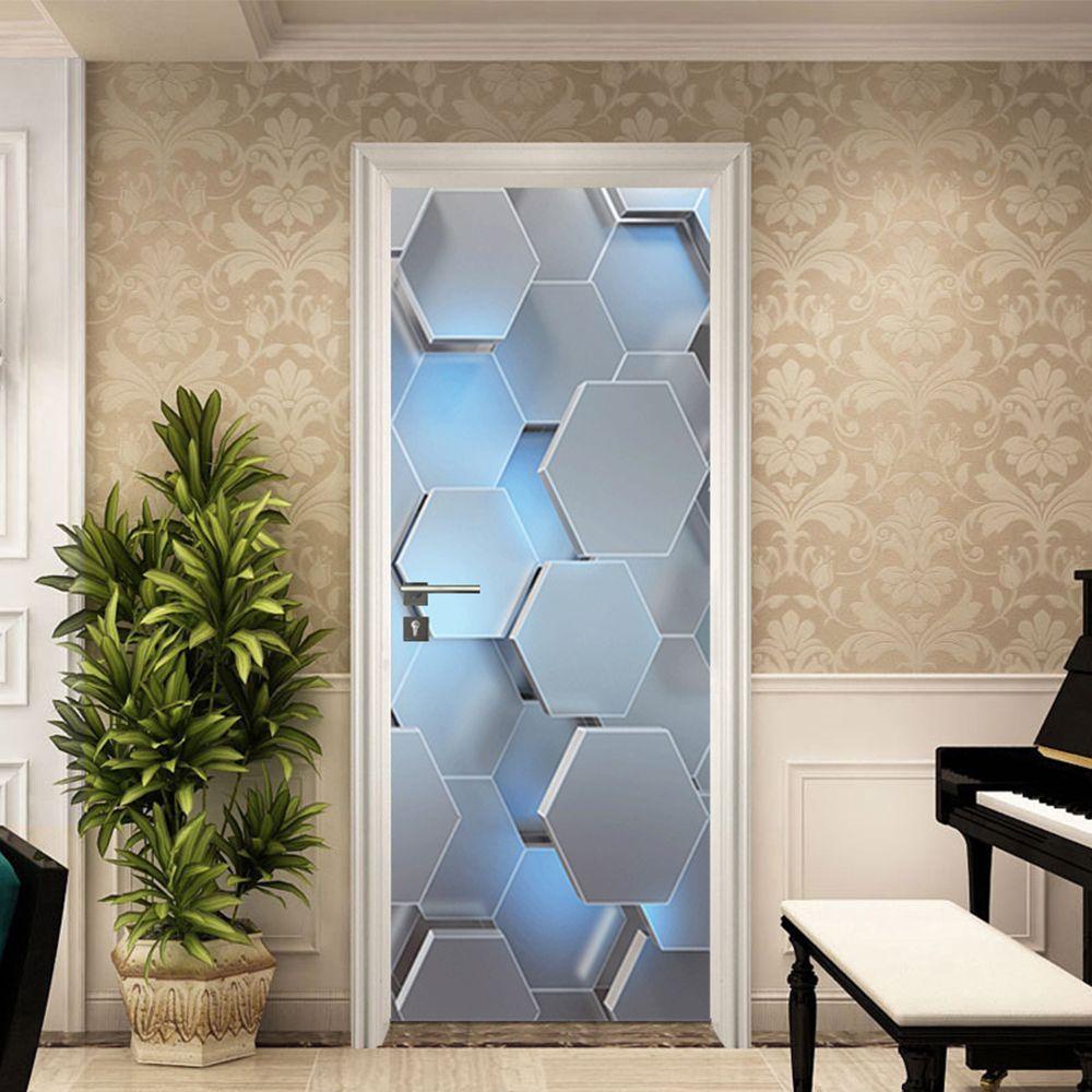 Solighter Stiker Pintu PVC Dekorasi Rumah Decals Self Adhesive Geometri Foto