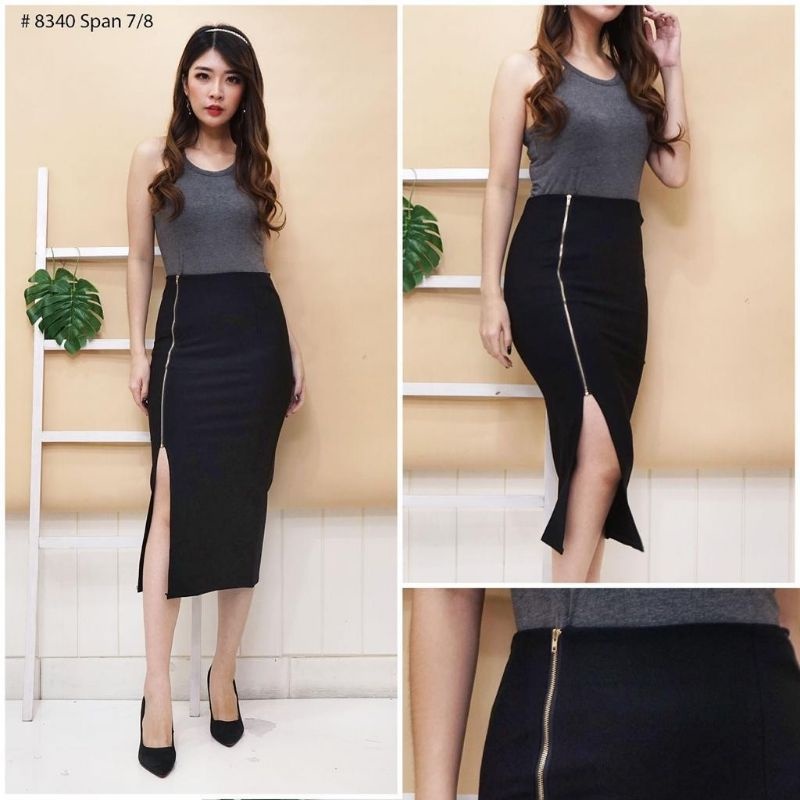 MS 671 8340 8330 Rok Span pencil skirt* rok panjang lebih dr selutut-8340 BLACK