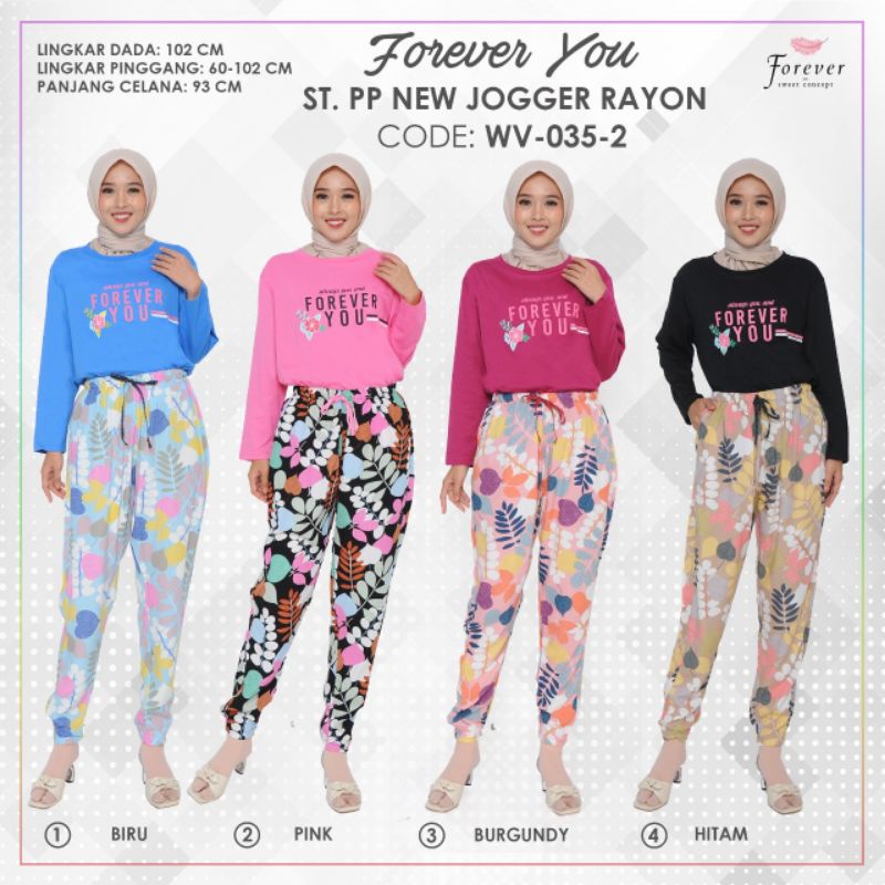 Baju Setelan PP forever Sweet lengan panjang one set wanita forever celana joger rayon