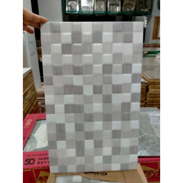 Keramik Dinding Kamar Mandi Asia Balkan Grey Decor Embossed 25x40 kw2