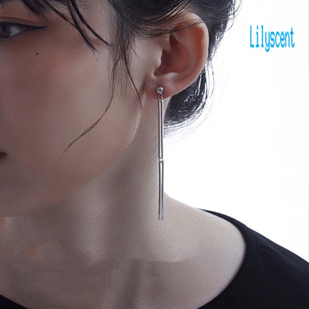 Ls 1 Pasang Anting Tusuk Gantung Wanita Desain Persegi + Rumbai Asimetris Gaya Korea Untuk Pernikahan