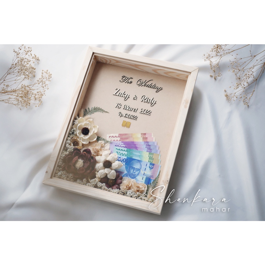 Mahar Pernikahan Rustic Ukuran 30 x 40 Cm / Frame Mahar 3D Akrilik / Pigura Kayu