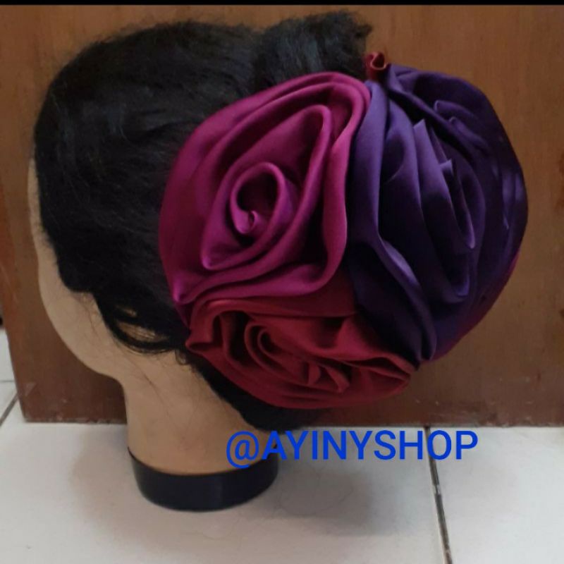 [BISA COD] Jepit Cepol Hijab 3Bunga Satin Uk L