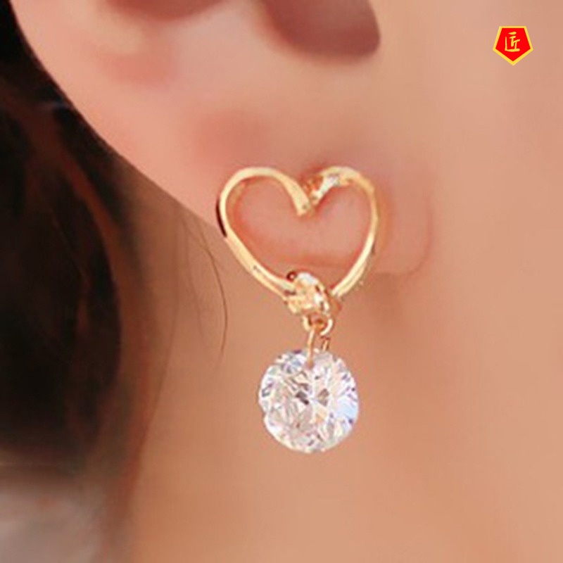 [Ready Stock]Fashion High-End 18K Gold Love Diamond Stud Earrings