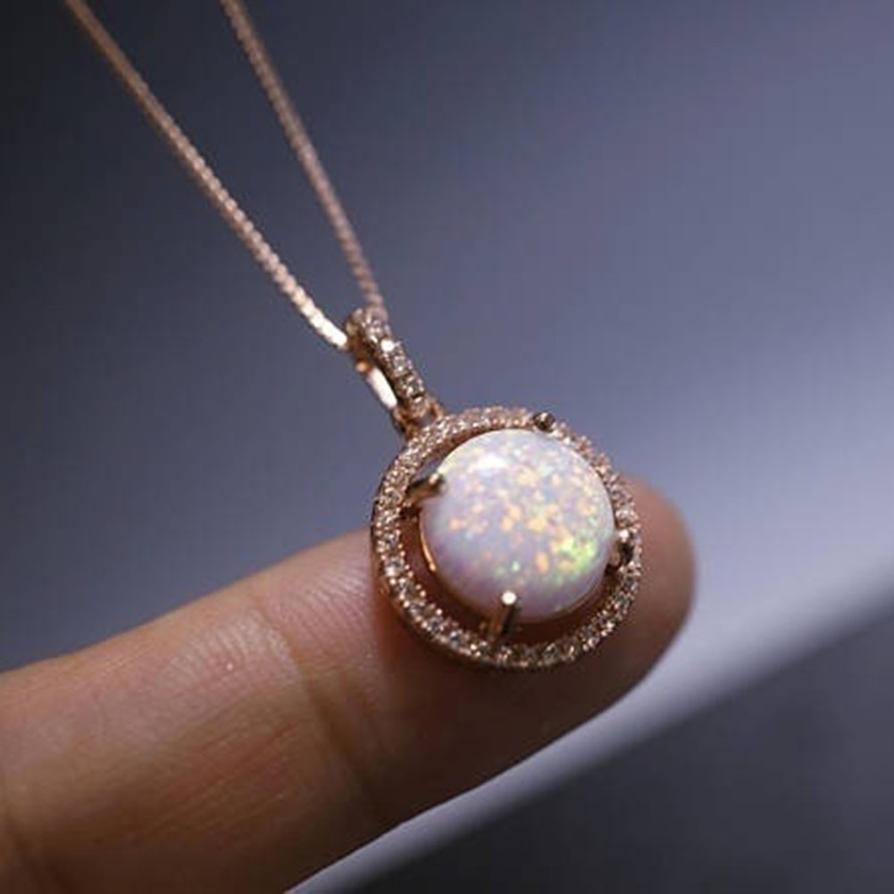 Hu Hu Hu Hu Hu Alat Bantu Pasang Kacamata♡ Kalung Rantai Wanita Liontin Batu Opal Bulat Hias Berlian Imitasi Untuk Hadiah