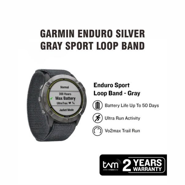 GARMIN Enduro Silver W/ Gray Sport Loop Band Smartwatch Fitness Tracker Garansi Resmi 2 Tahun TAM