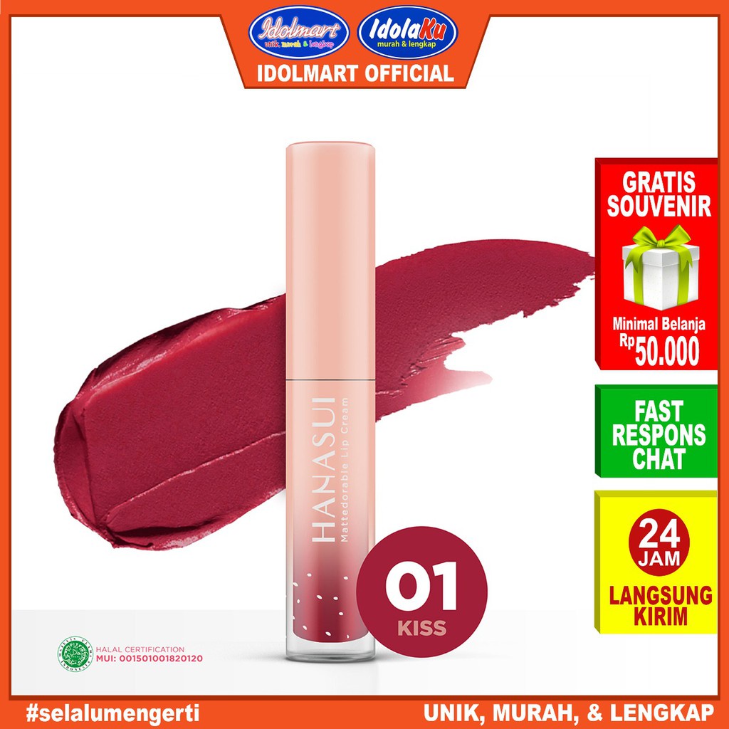 IDOLMART Hanasui Mattedorable Lip Cream - 01 Kiss Idolmart Surabaya