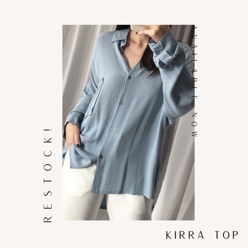 Kirra Top - Kemeja Wanita Bahan Rayon Crinkle Best Seller - BIG SIZE-Skyblue