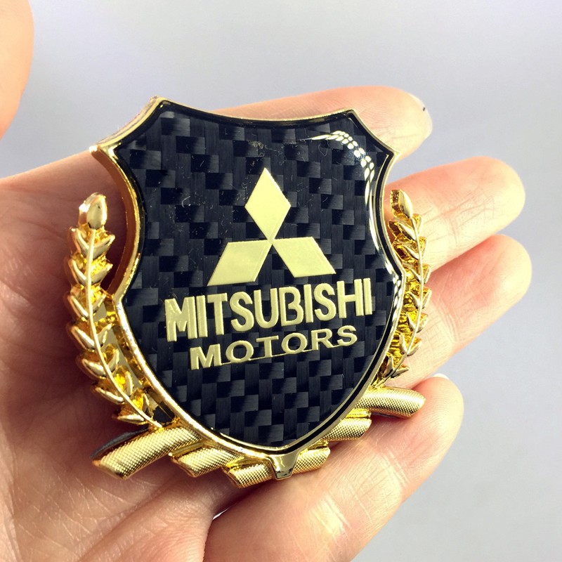 1pc Stiker Emblem Logo MITSUBISHI Bahan Metal Carbon Fiber Untuk Jendela Bagasi Mobil