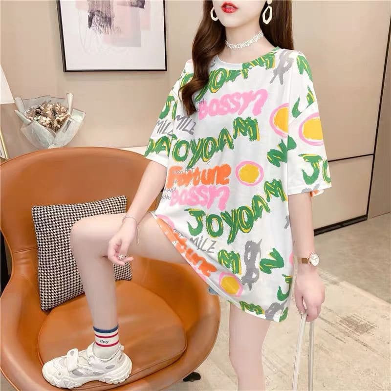 Oversize Tee Tshirt Wanita Model Longgar Motif Tulisan Fortune