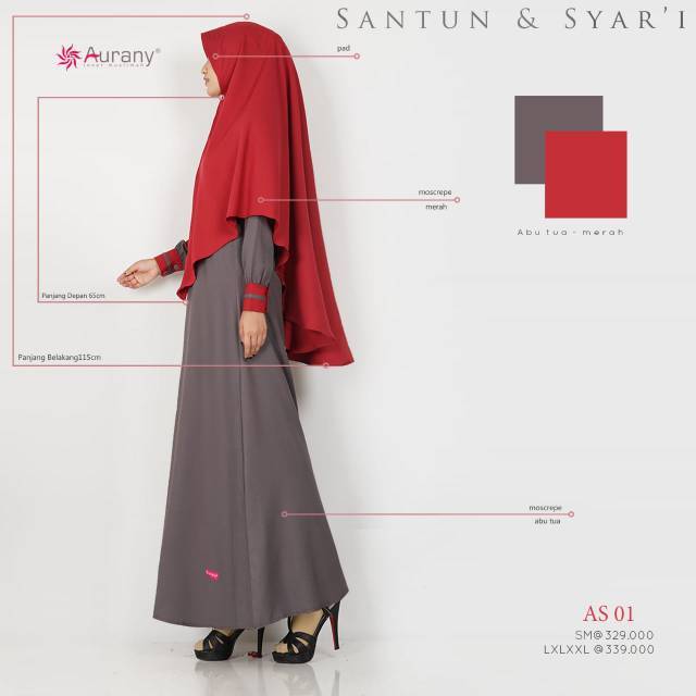 GAMIS SYARI AURANY AS 01 ABUTUA &amp; MERAH SET HIJAB