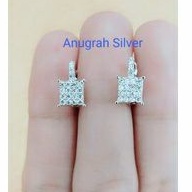 (COD)Anting jepit fashion wanita remaja dan dewasa  kotak perak asli 925/silver lapisan emas putih murni.