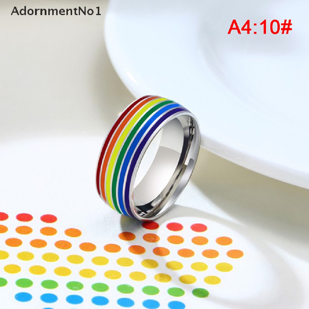 (AdornmentNo1) Cincin LGBT Bahan Stainless Steel Warna Pelangi