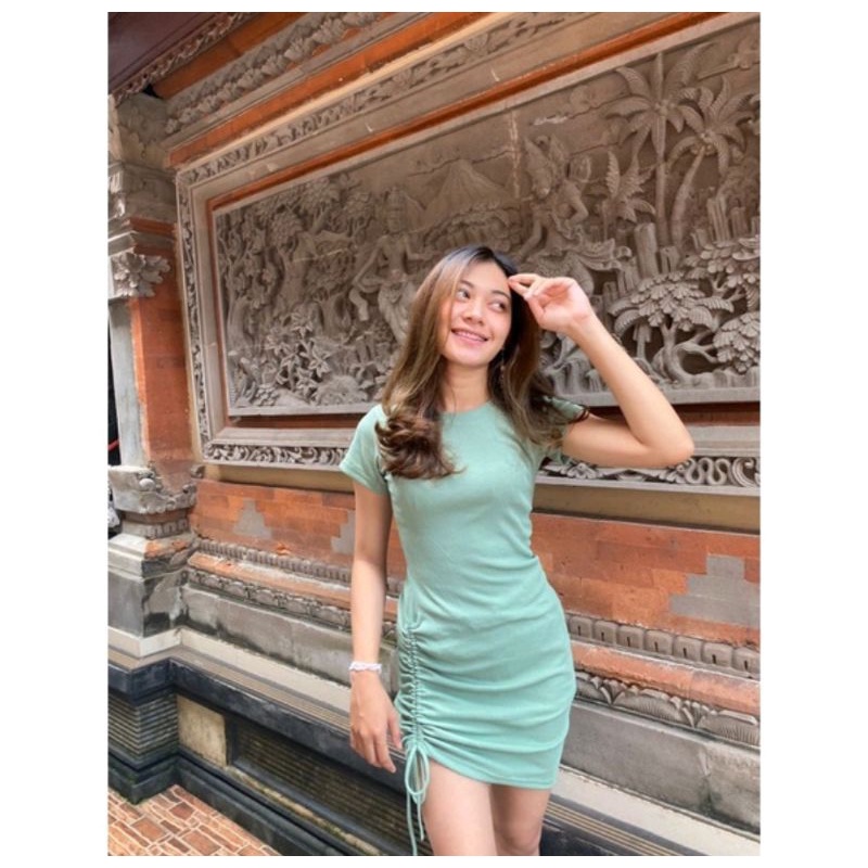 061. dress serut tengah/Chika bodycon dress rib premium tebal best seller