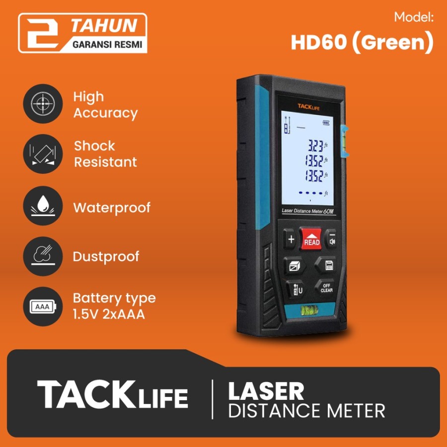 Meteran Laser Tacklife HD-60 Green Mute Laser Distance 59M - 501243