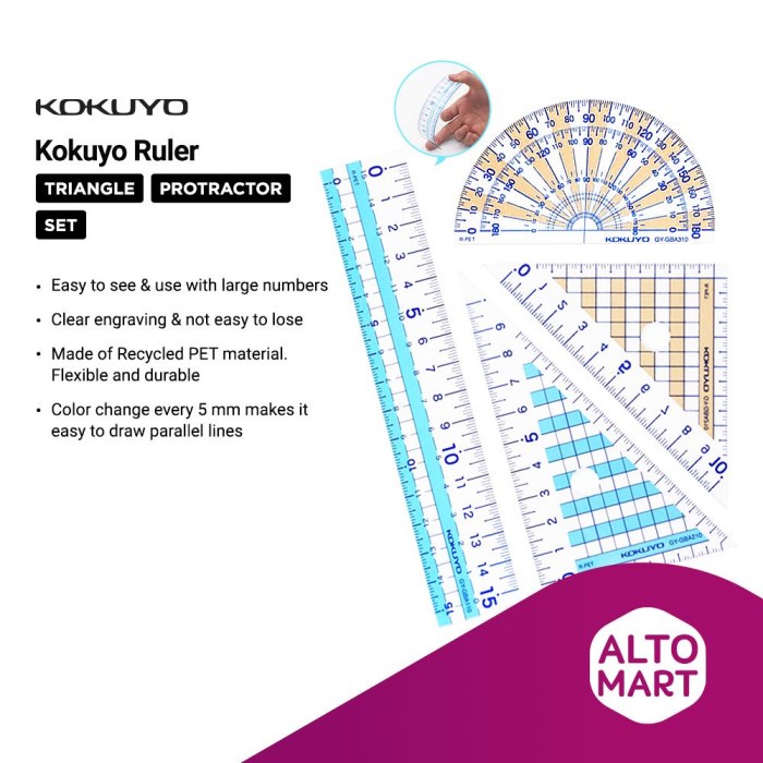 

Gaya Kokuyo R-Pet Ruler Penggaris Protractor Triangle Busur Segitiga Berkualitas