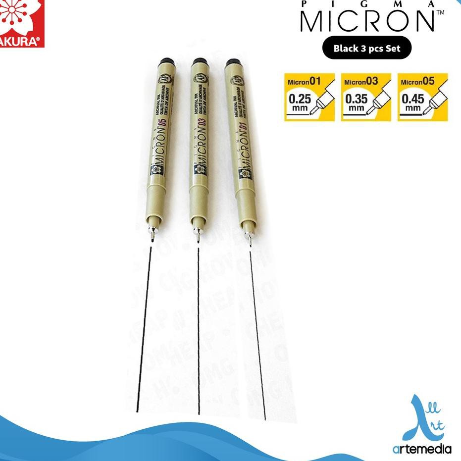 

7JY Drawing Pen Sakura Pigma Micron Black Set 3 Ready