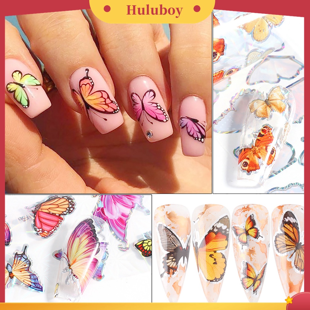 Huluboy Huluboy♡ 20pcs Stiker Kuku Motif Kupu-Kupu Untuk Dekorasi Manicure