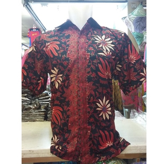 KEMEJA BATIK PRIA / KEMEJA MOTIF BATIK LENGAN PANJANG DAN LENGAN PENDEK MOTIF PISANG MERAH