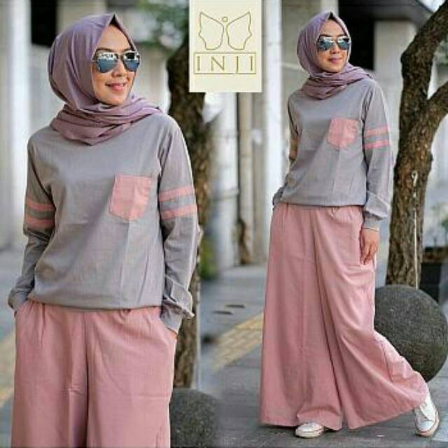 SETELAN REAL PUC BAHAN  SPANDEK CELANA  KULOT  FIT L 