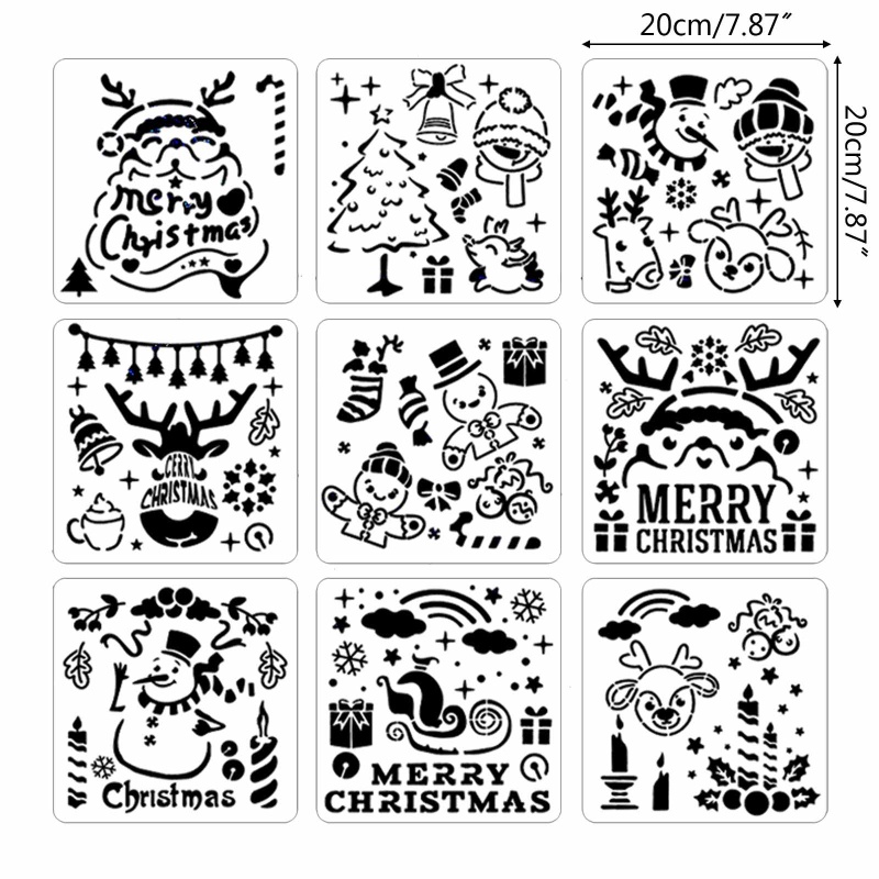 9 Pcs Template Stensil Menggambar Lukisan Natal Untuk Membuat Kartu Notebook Diary