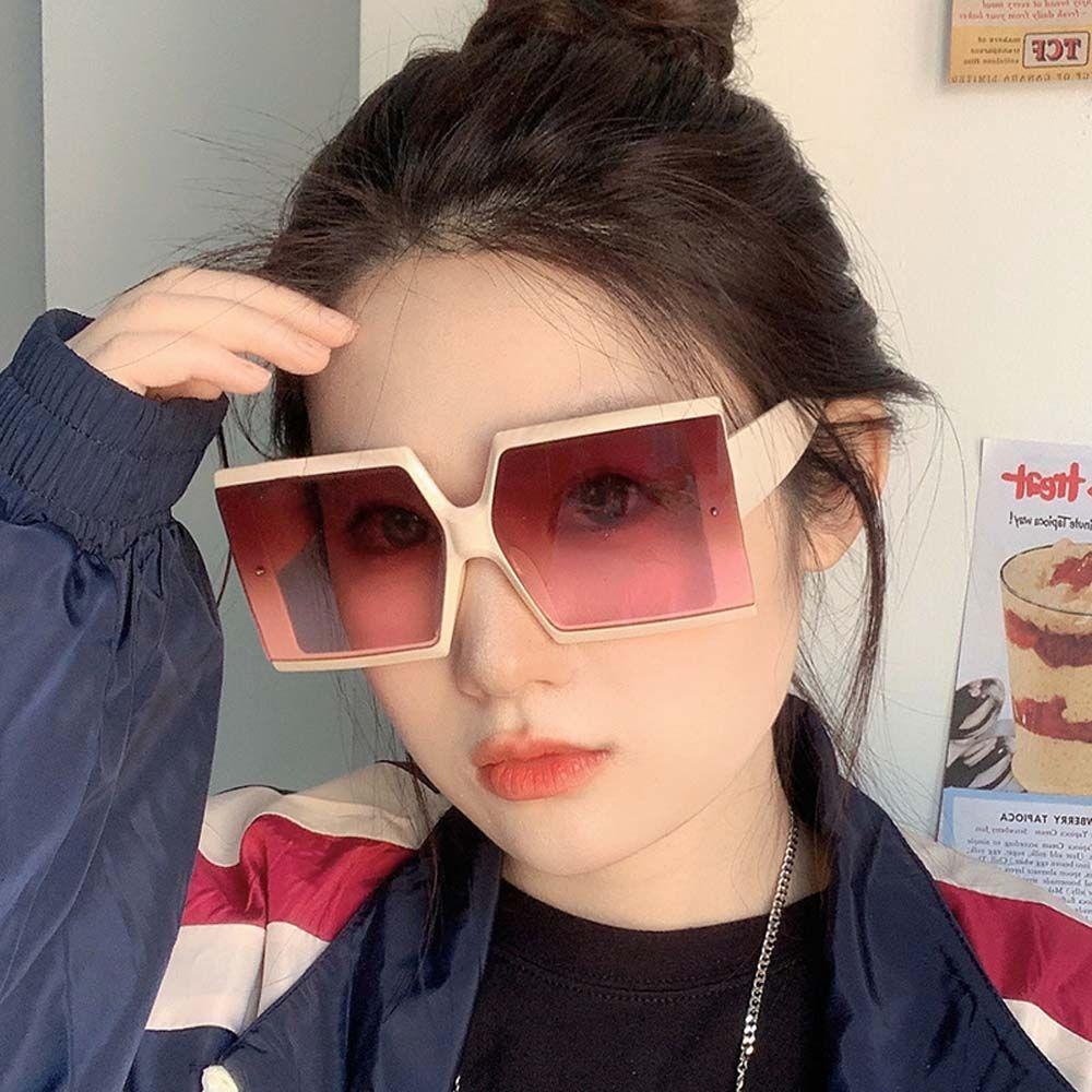 Mxbeauty Kacamata Hitam Wanita Kuning Cewek Cowok Retro Pink Biru Oversize Square Frame Big Square Eyewear Korean Sun Glasses