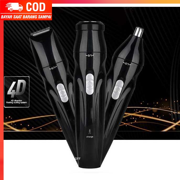 (100% BARANG ORI) FEELRIP 3 in 1 Alat Cukur Elektrik Jenggot Rambut Bulu Hidung - AG-818