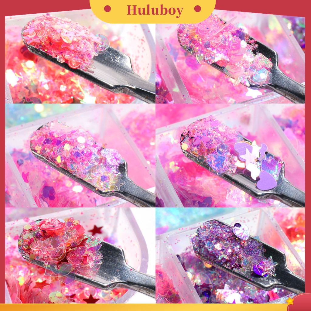 Huluboy Huluboy♡ Ornamen Stiker Kuku 12 Grids / Box Bentuk Bulan Bintang Bahan Plastik