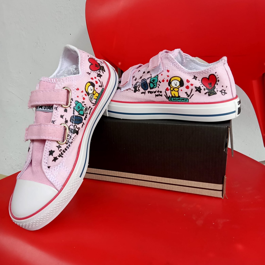 SEPATU BTS KOREA BT21 ARMY VELCRO UKURAN 33-37 USIA 5, 6, 7, 8, 9, 10, 11, 12 TAHUN SEPATU ANAK PERE