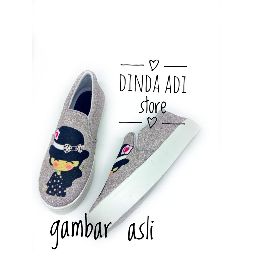 DINDA SEPATU WANITA SLIP ON JEREMMY MIZZI MURAH REALPICT 100% - ABU