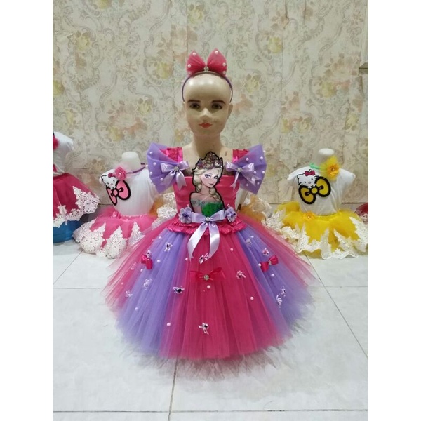 Gaun ultah/pesta frozen usia 2-3 tahun