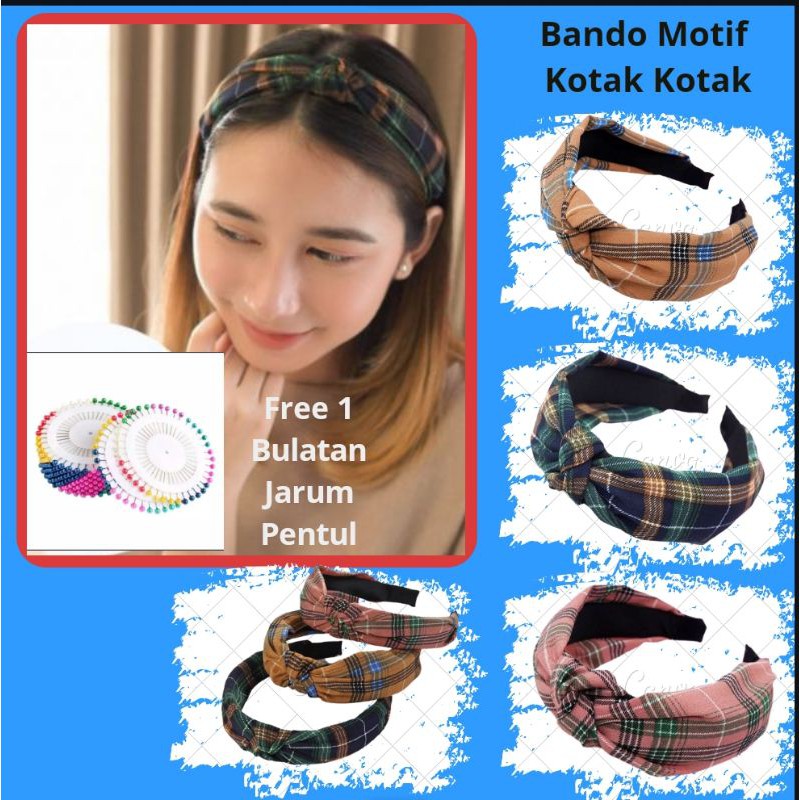 (COD) BANDO WANITA MOTIF KOTAK BANDO MURAH KEKINIAN HEADBAND BANDANA KOREA BANDANA WANITA MODIS