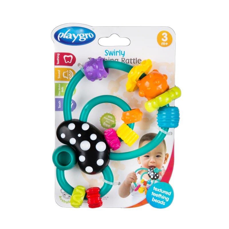 Playgro Swirly Teething Rattle Mainan Anak Bayi Bunyi Click Clack Colorful