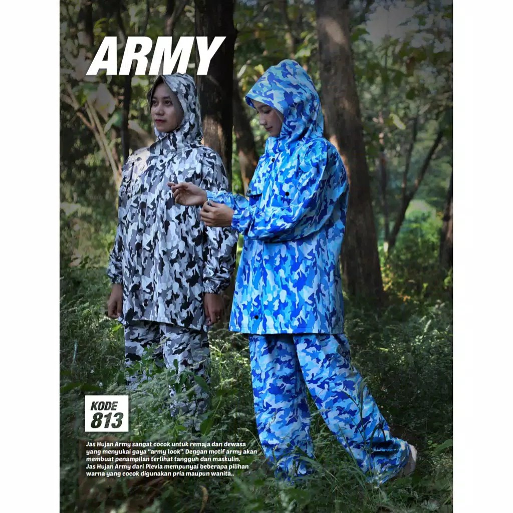 Jas Hujan Jaket Celana ARMY - Raincoat Mantel Hujan ARMY ARMI Doreng Loreng Tentara Plevia 813